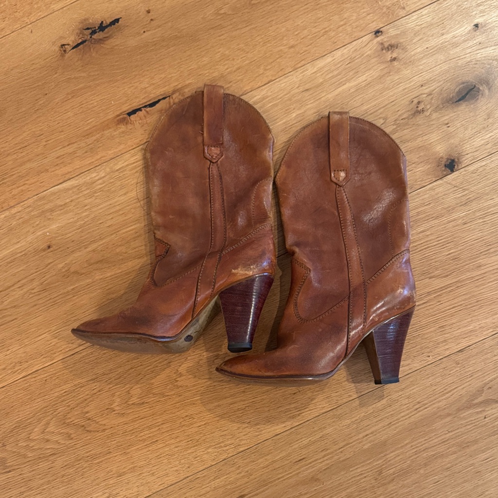 Brown Leather Heeled Cowboy Boots